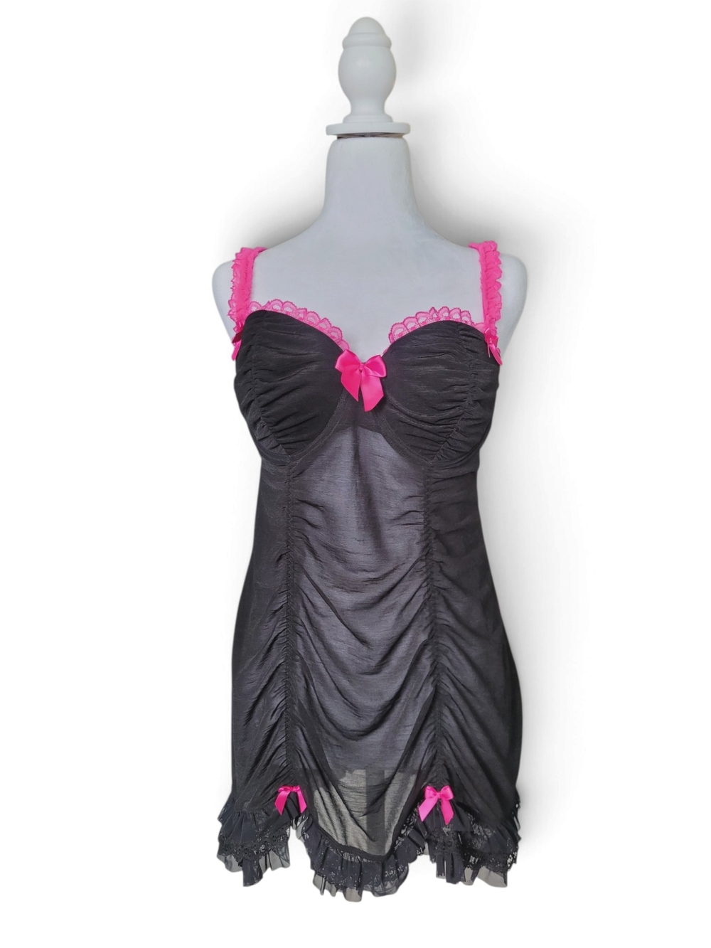Y2K La Senza Black & Hot Pink Sheer Babydoll Chemise XL